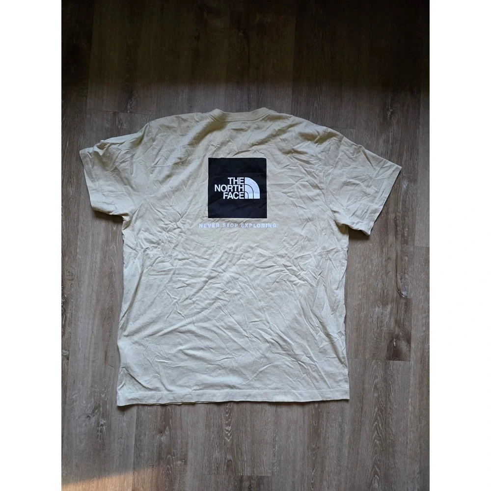 The North Face Mens XL Circular Design Box Logo Graphic T-Shirt Tan Khaki
